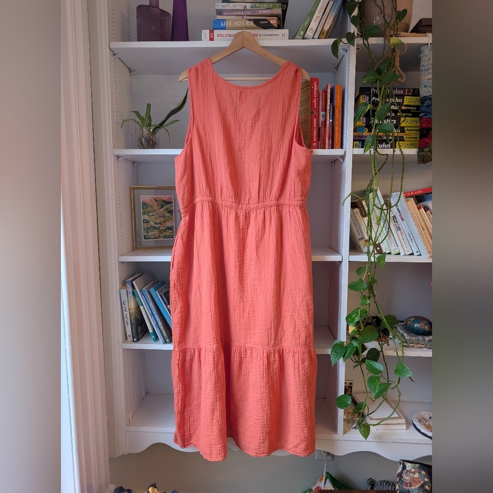 L.L. Bean Coral Tiered Midi Dress - Picture 6 of 8